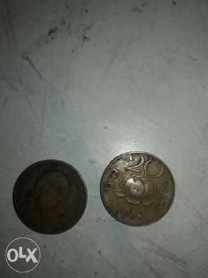 Two Copper 20 Paise Coin