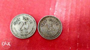 Two Pieces Of 25 Indian Paise
