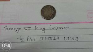 Wintage coin  George V| King Emperor 1/2 PICE