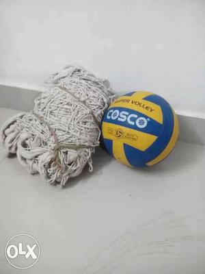 Yellow And Blue Cosco Volleyball With Net