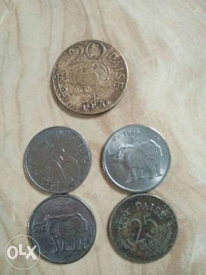 Five Round Indian Coins