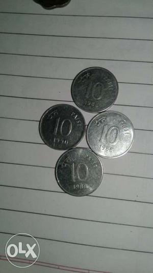 Four Pieces Of 10 Indian paise Coins