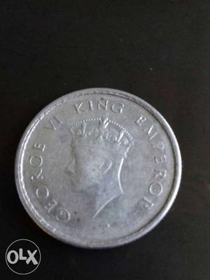 George king emperor silver half rupee coin minted