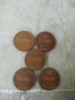 Old american cent coins of 20 th century