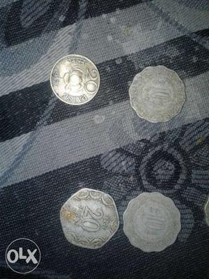 Old coins 10paise 6coins and 20paise 2coins