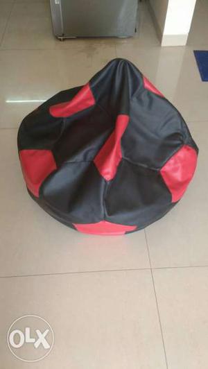 Red And Black Soccer Ball Themed Bean Bag
