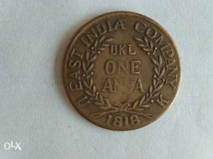 Round Bronze UKL One Anna Coin