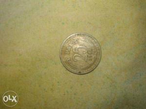 Round  Silver 25 Indian Paise Coin