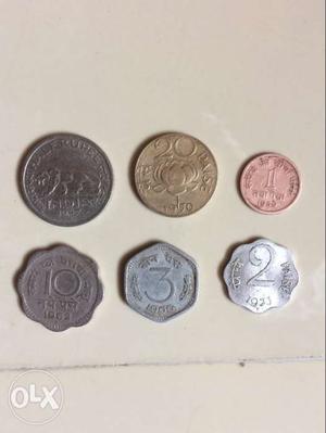 Set of 6 heritage coins, 1paisa, 2paisa, 3paisa,