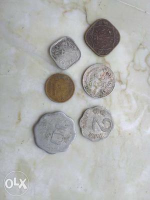 Six Pieces Indian Paise Coins