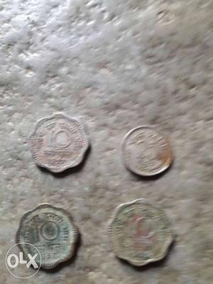 Three 10 And One 25 Indian Paise Coins