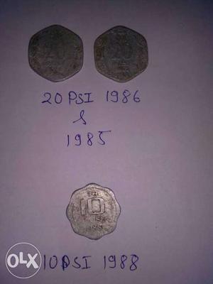 Three India Rupee Coins