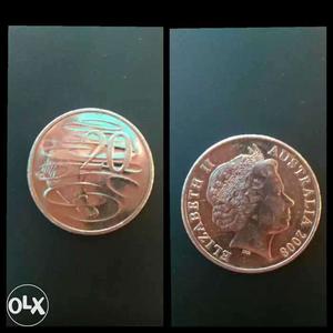 Two Round Silver 20 Elizabeth II Coins