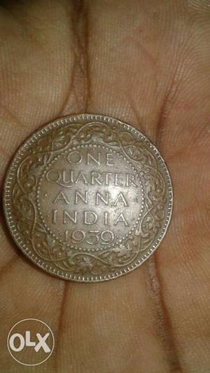 Very old coin one quarter Anna India .