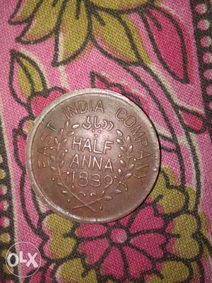 Round Copper India Company Half Anna  Coin