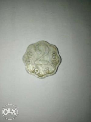 Scalloped Edge Silver 2 Indian Paise Coin