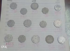 Scallops 10 Paise 14 Silver Coins Indian