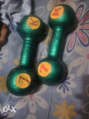 Two Green Fixed Weight Dumbbells