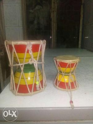 Two Red-and-yellow Mini Djembre Drums