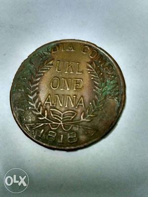 Ukl one Anna, years old coin. Single
