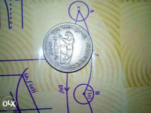 Round Silver  Indian One Rupee Coin
