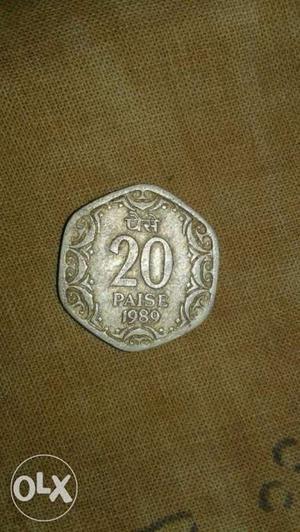 Silver 20 Paise Indian Coin