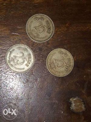 Three 25 Paise Coins