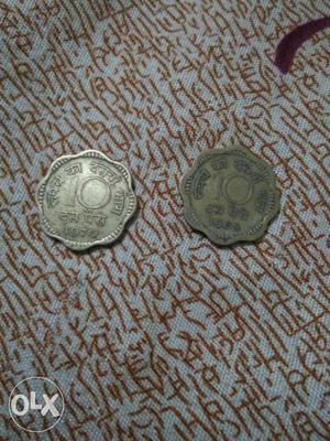 Two Scalloped 10 Indian Paise Coins