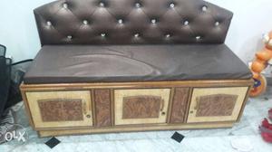 Black Leather Pad Tufted With Storage Cabinet Unit
