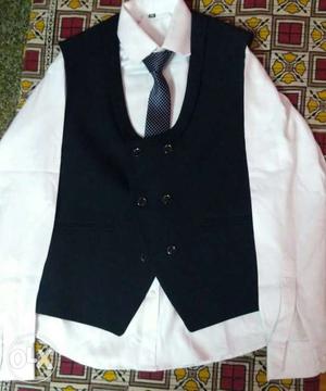Black Vest With Gray Necktie