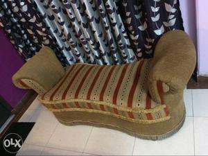 Brown And Red Fabric Scroll Arm Bench