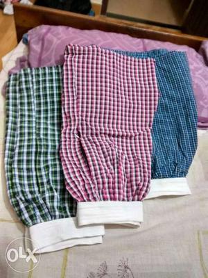 Men's Three Blue, Red, And Green Plaid Printed Boxer Shorts