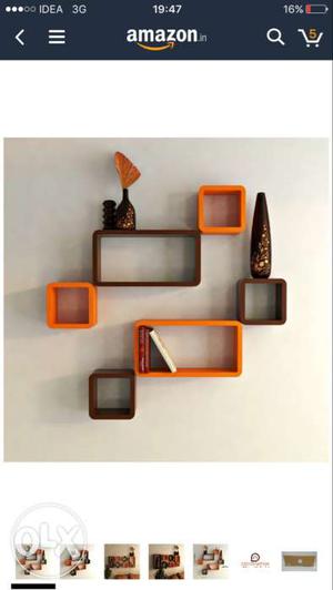 Orange And Brown Wooden Wall Mounted Shelves