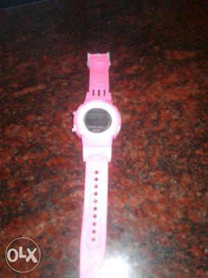 Round Pink Digital Watch With Pink Strap