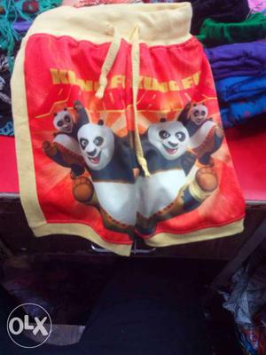 Toddler's Beige And Red Kung Fur Panda Print Drawstring
