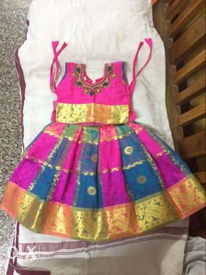 Toddler's Pink, Blue, And Brown Sleeveless Two Piece Dress