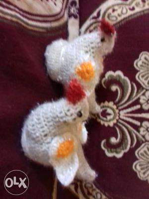 Two White Knit Chicken Table Decors