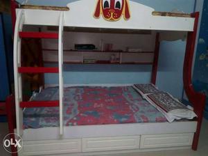 White And Red Wooden Storage Bunk Beds in very good