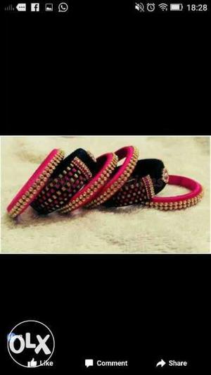 Black And Pink Satin Thread Bangles
