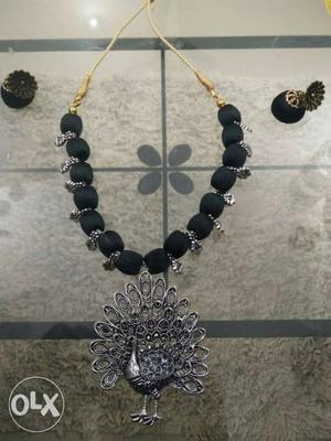 Black Beaded Necklace And Jhumka Earrings