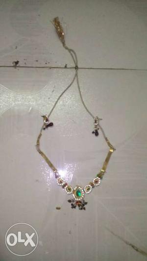 Gold Diamond And Emerald Beaded Necklace