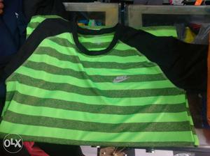 Green And Black Striped Nike Crew-neck Shirt