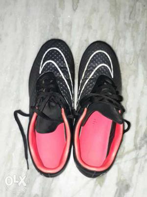 Pair Of Black-and-red Nike Basketball Shoes