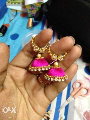 Pink And Brown Jhumka Earrings