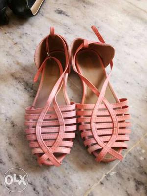 Pink Leather Strappy Flat Sandals