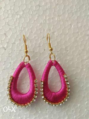 Pink silk thread ear ring