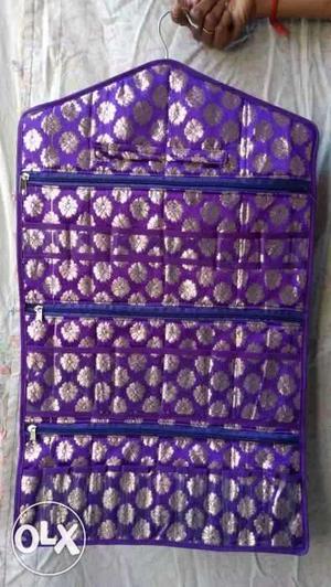 Purple And Silver Floral Zip Wall Organizer