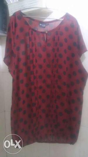 Red And Black Polka Dot Scoop Neck Shirt