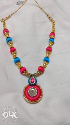 Red And Blue, Gold Silky Threaded Necklace