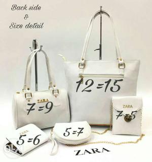 Set Of Five White Zara Leather Bag